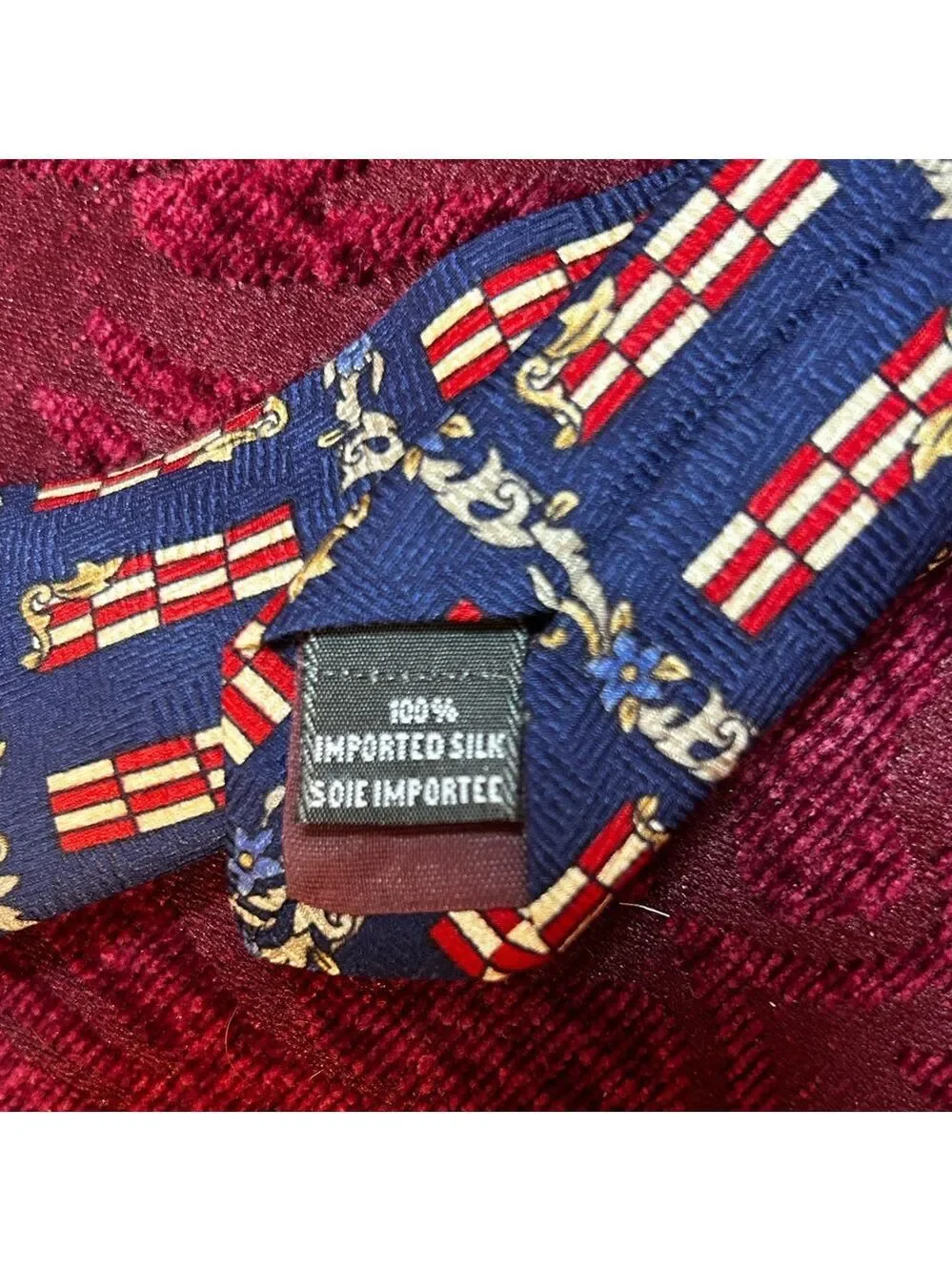 Christian Dior Red and Blue 100% Silk Men's Tie